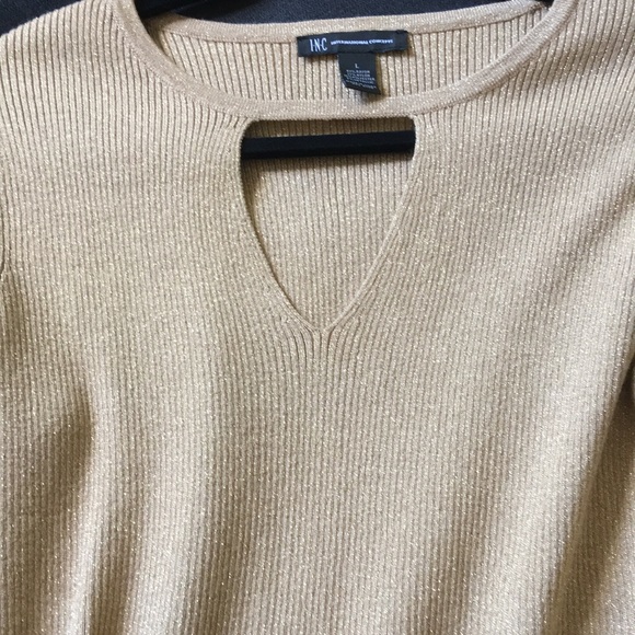 INC Gold Knit V Neck Sweater Size L - Picture 5 of 7